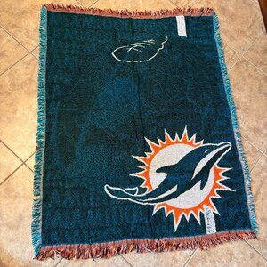 NFL Miami Dolphins Retro Logo Tapestry Woven Fringe Edge Throw Blanket 56" x 44"